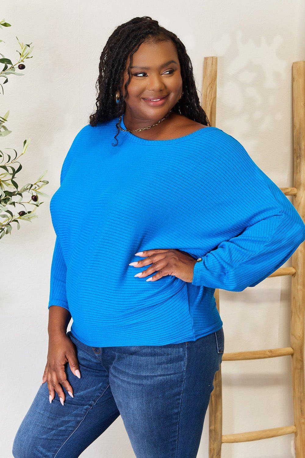 Zenana Full Size Round Neck Batwing Sleeve Blouse - VILLA FASHION