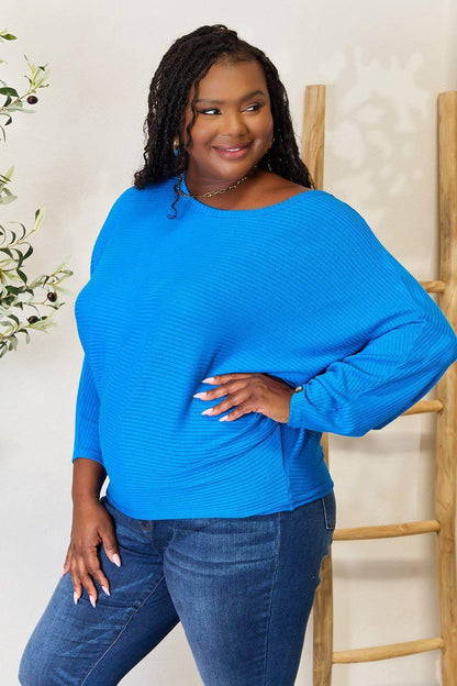 Zenana Full Size Round Neck Batwing Sleeve Blouse - VILLA FASHION