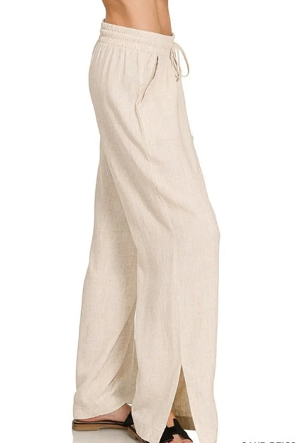 Zenana Linen Drawstring Pants - VILLA FASHION