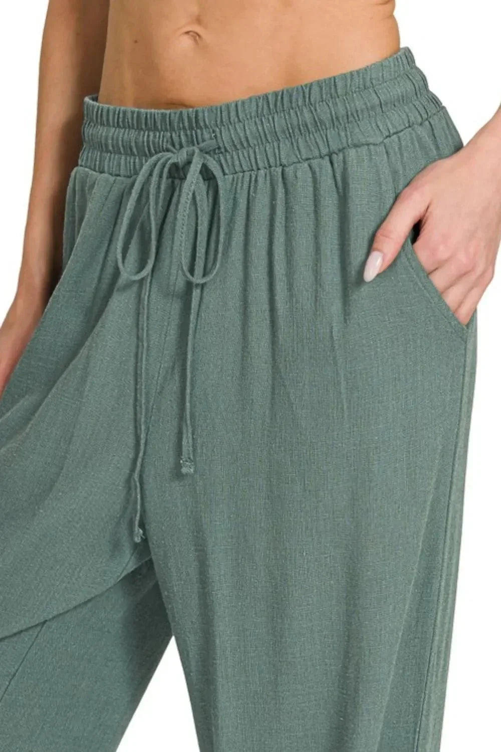 Zenana Linen Drawstring Pants - VILLA FASHION