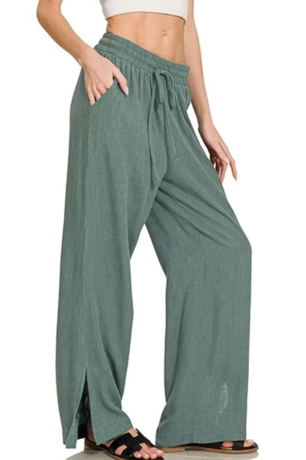Zenana Linen Drawstring Pants - VILLA FASHION