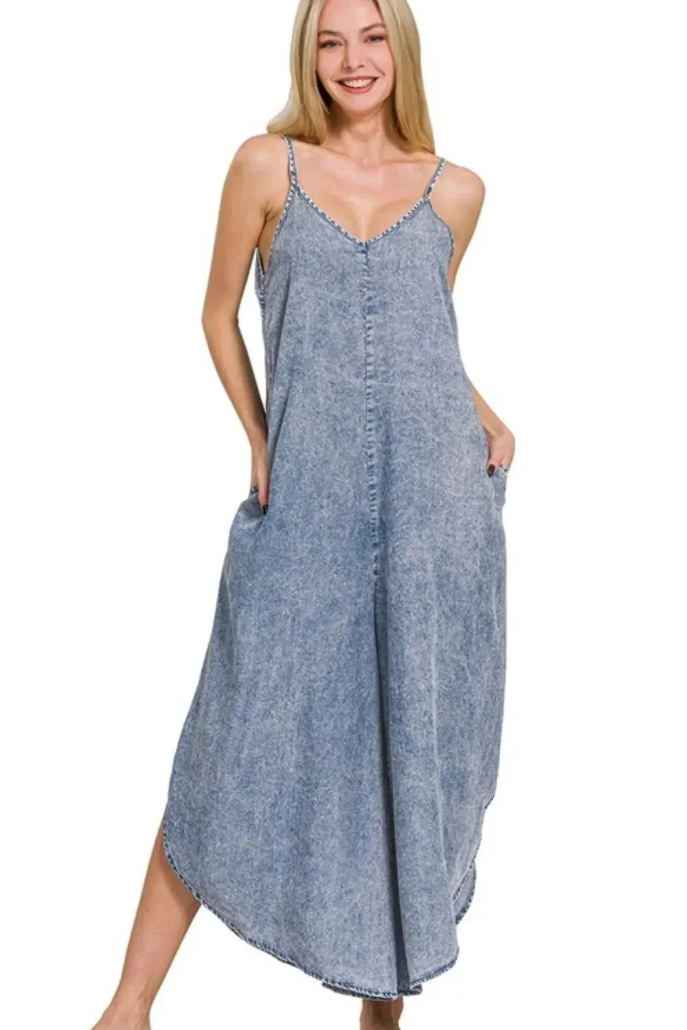 Zenana Lyocell Acid - Washed Jumpsuit - VILLA FASHION