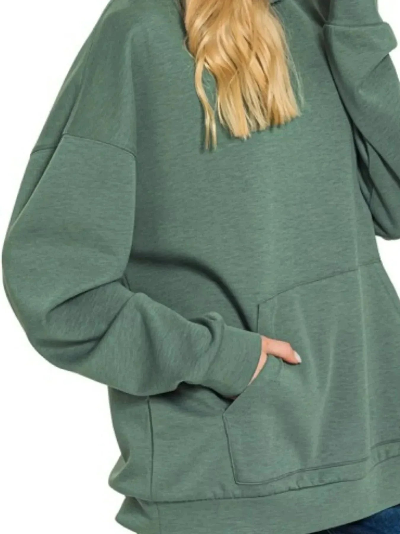 Zenana Oversized Scuba Hoodie with Kangaroo Pocket - VILLA FASHION