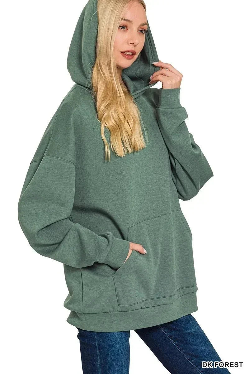 Zenana Oversized Scuba Hoodie with Kangaroo Pocket - VILLA FASHION