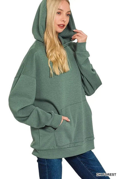 Zenana Oversized Scuba Hoodie with Kangaroo Pocket - VILLA FASHION