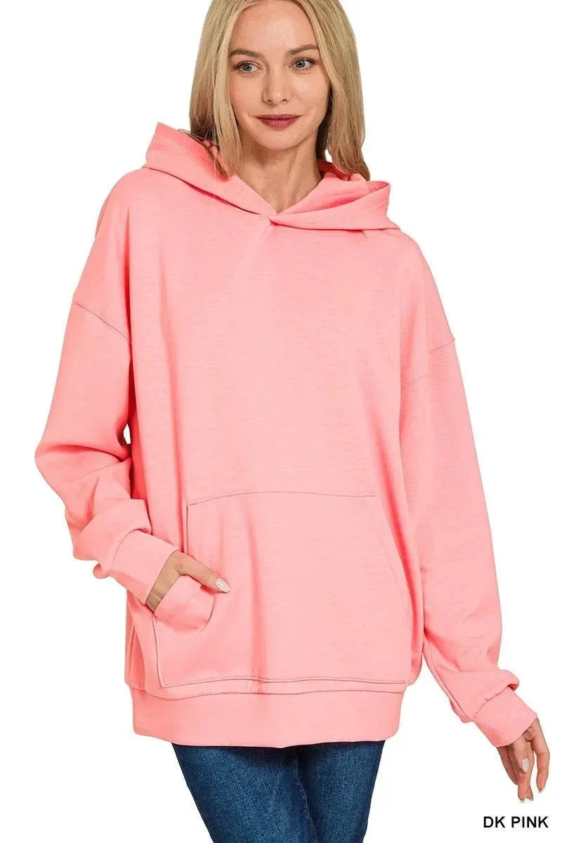 Zenana Oversized Scuba Hoodie with Kangaroo Pocket - VILLA FASHION