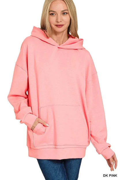 Zenana Oversized Scuba Hoodie with Kangaroo Pocket - VILLA FASHION