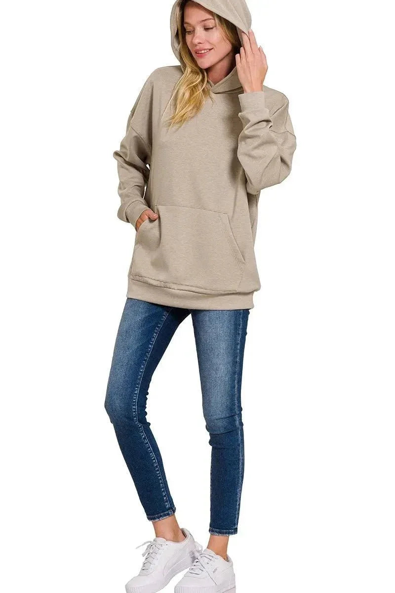 Zenana Oversized Scuba Hoodie with Kangaroo Pocket - VILLA FASHION