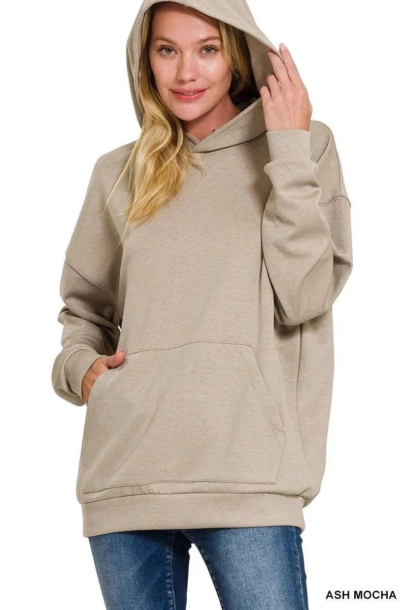 Zenana Oversized Scuba Hoodie with Kangaroo Pocket - VILLA FASHION