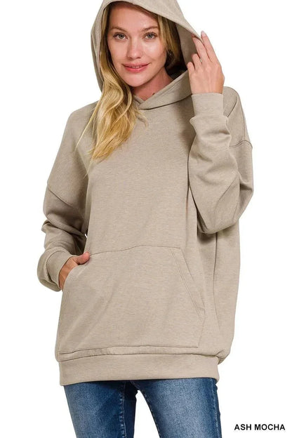 Zenana Oversized Scuba Hoodie with Kangaroo Pocket - VILLA FASHION