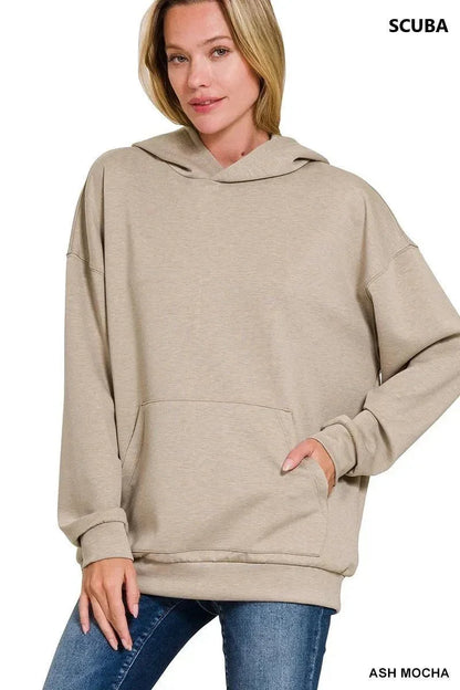 Zenana Oversized Scuba Hoodie with Kangaroo Pocket - VILLA FASHION