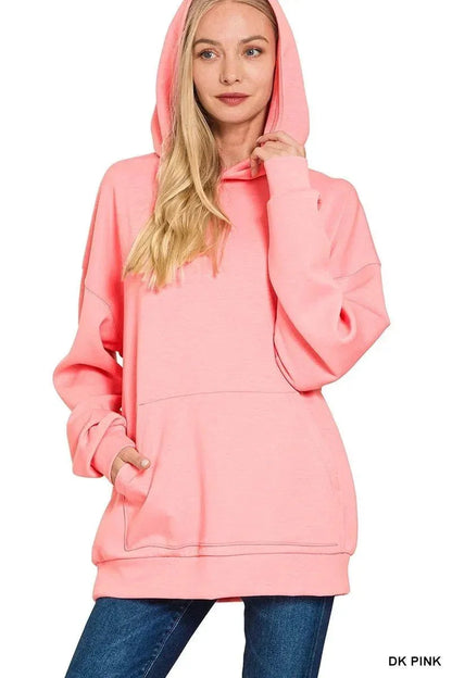 Zenana Oversized Scuba Hoodie with Kangaroo Pocket - VILLA FASHION