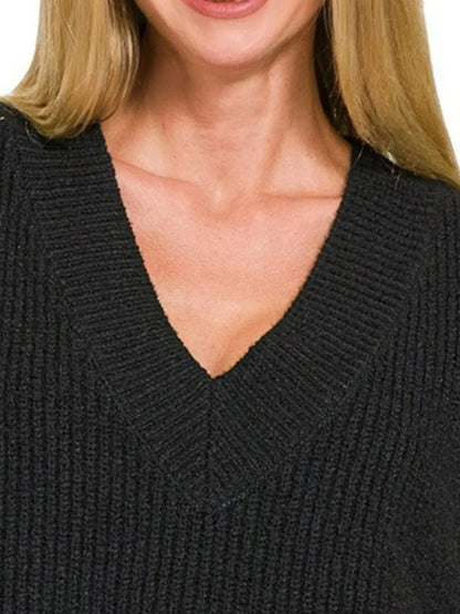 Zenana Oversized Sweater Vest with Side Slit - VILLA FASHION