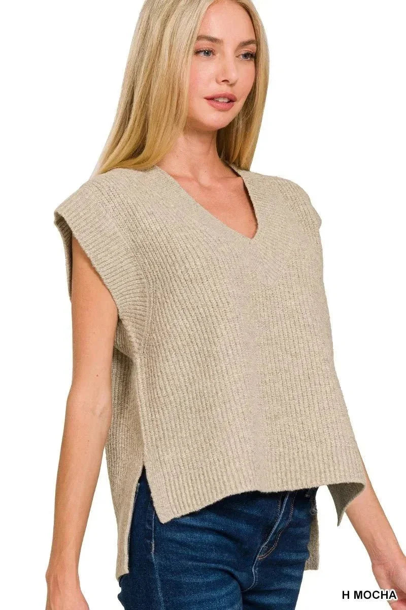 Zenana Oversized Sweater Vest with Side Slit - VILLA FASHION
