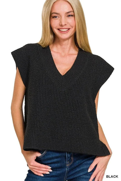 Zenana Oversized Sweater Vest with Side Slit - VILLA FASHION