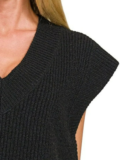 Zenana Oversized Sweater Vest with Side Slit - VILLA FASHION