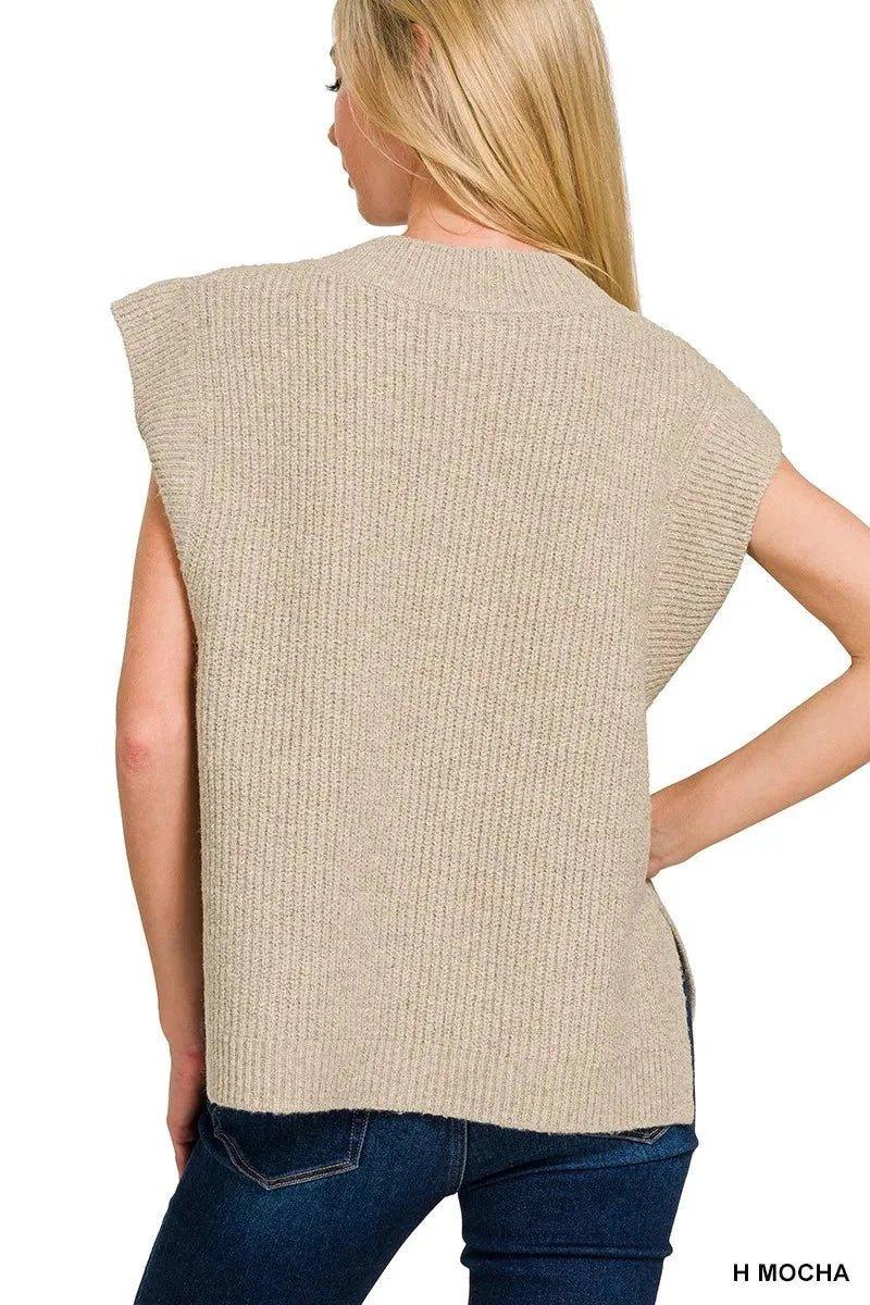 Zenana Oversized Sweater Vest with Side Slit - VILLA FASHION