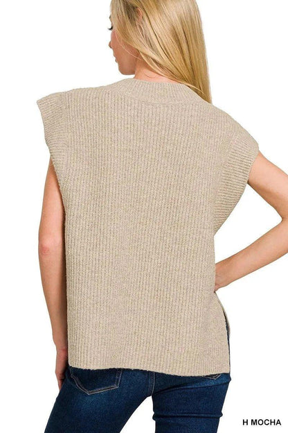 Zenana Oversized Sweater Vest with Side Slit - VILLA FASHION