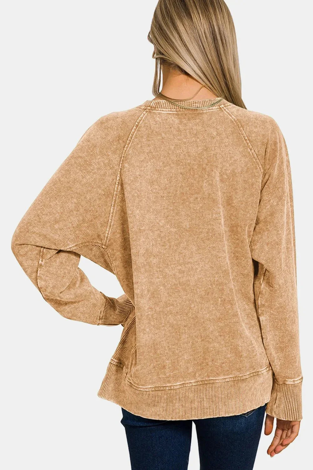 Zenana Pocketed Round Neck Sweatshirt - VILLA FASHION