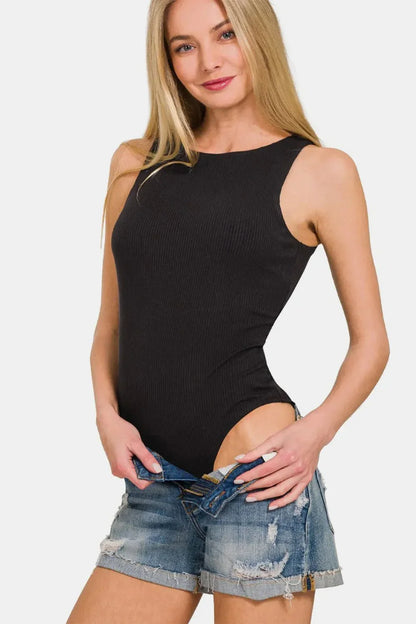 Zenana Ribbed Double Layered Bodysuit - VILLA FASHION