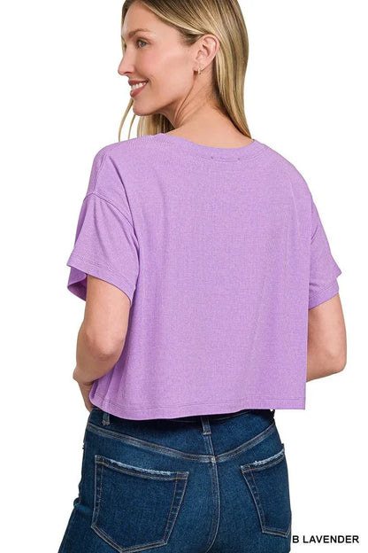 Zenana Ribbed Round - Neck Crop T-Shirt - VILLA FASHION