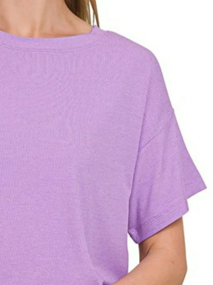 Zenana Ribbed Round - Neck Crop T-Shirt - VILLA FASHION