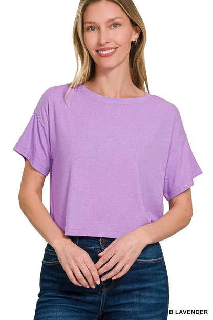 Zenana Ribbed Round - Neck Crop T-Shirt - VILLA FASHION