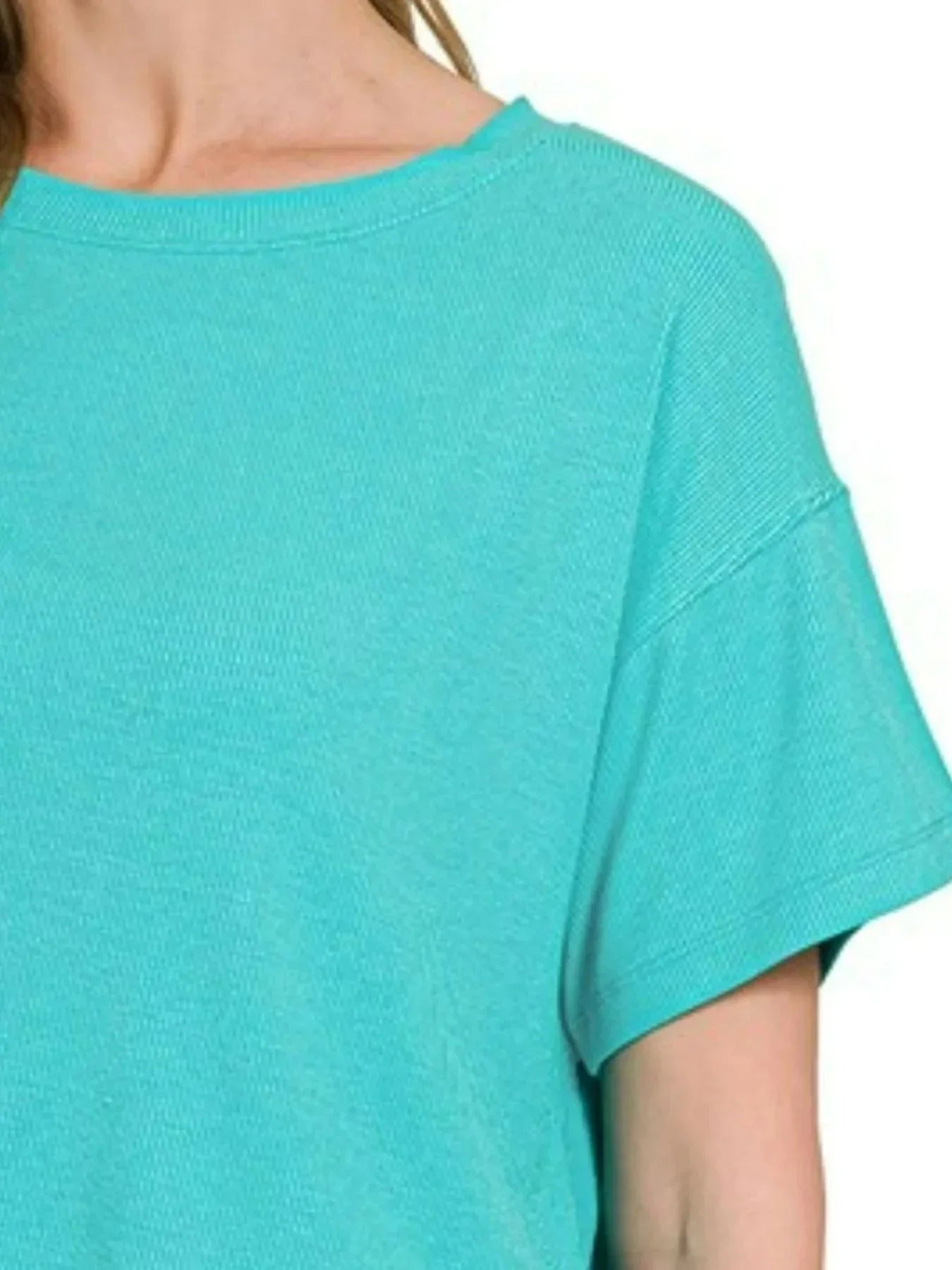 Zenana Ribbed Round - Neck Crop T-Shirt - VILLA FASHION