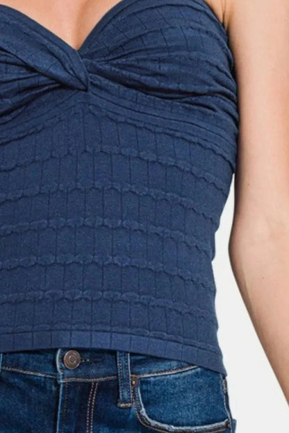 Zenana Ruched Twisted Sweetheart Neck Top - VILLA FASHION