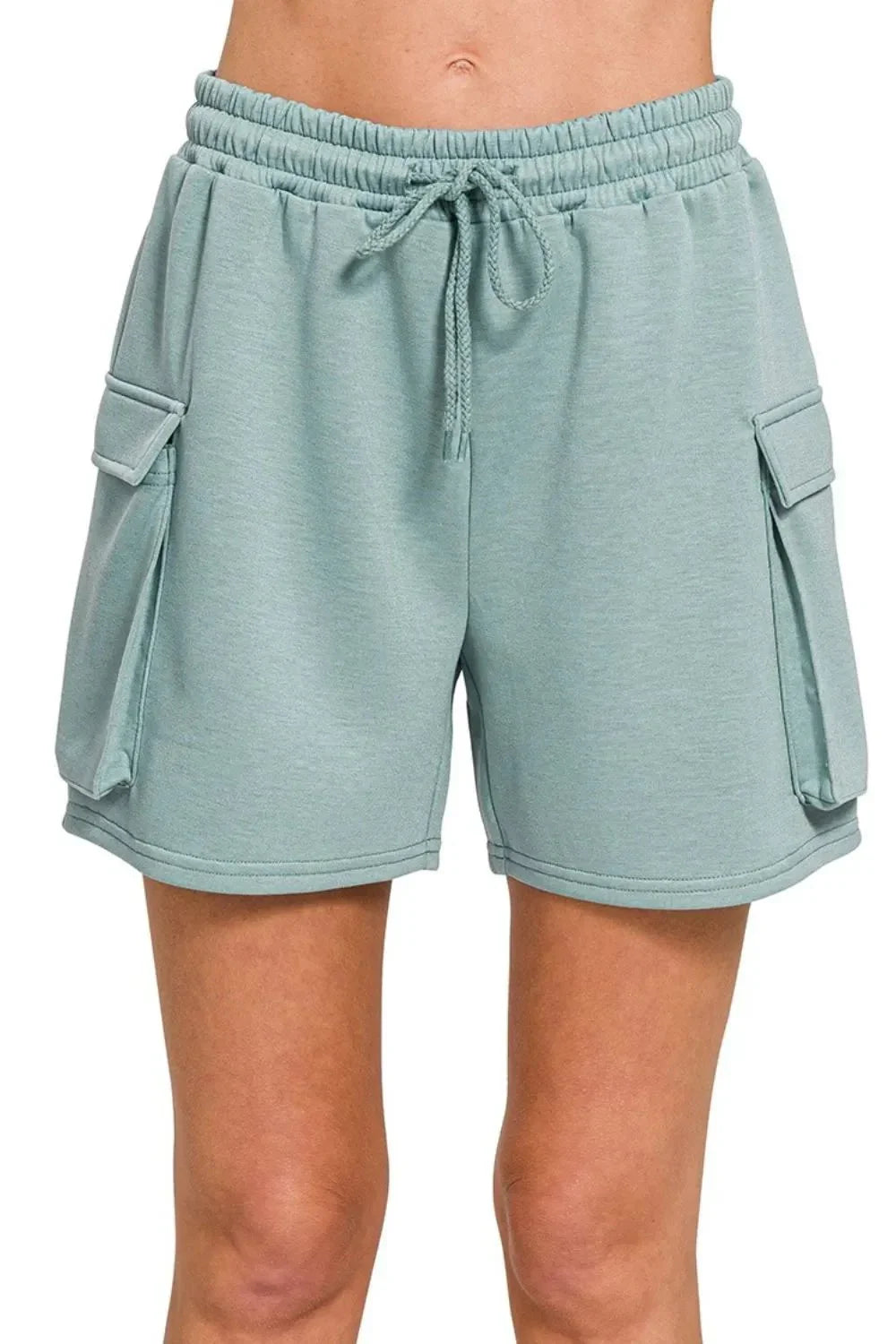 Zenana Scuba Thigh Pocket Shorts - VILLA FASHION