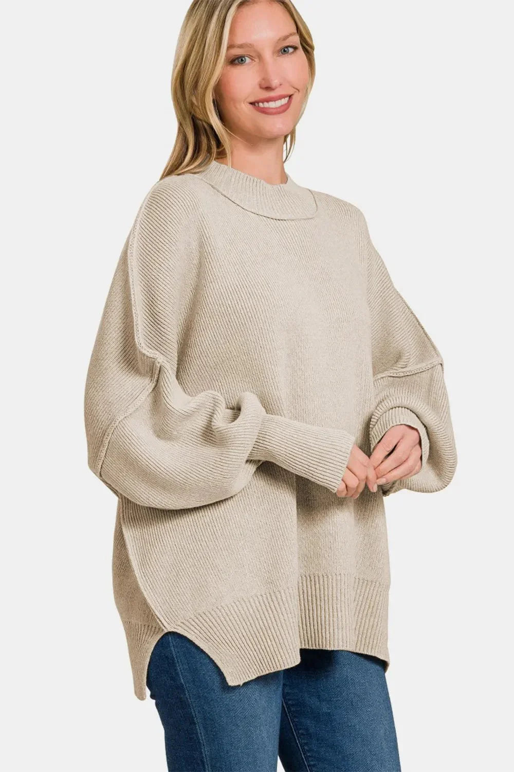 Zenana Side Sit Oversize Sweater - VILLA FASHION