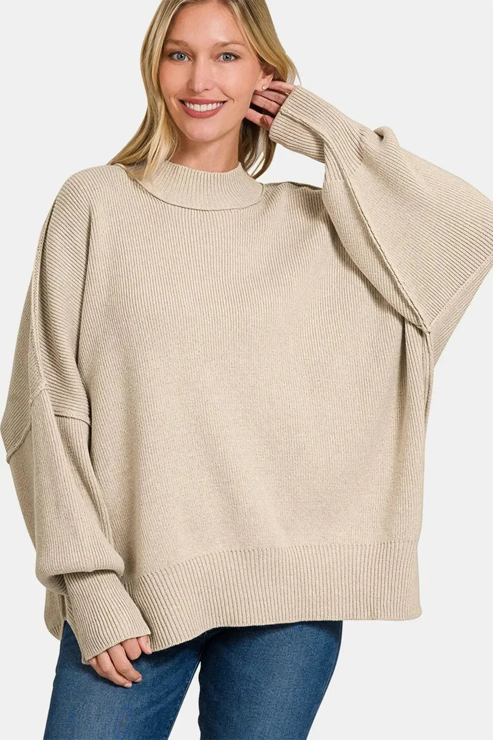 Zenana Side Sit Oversize Sweater - VILLA FASHION