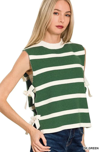 Zenana Side Tie Stripe Sweater Vest - VILLA FASHION