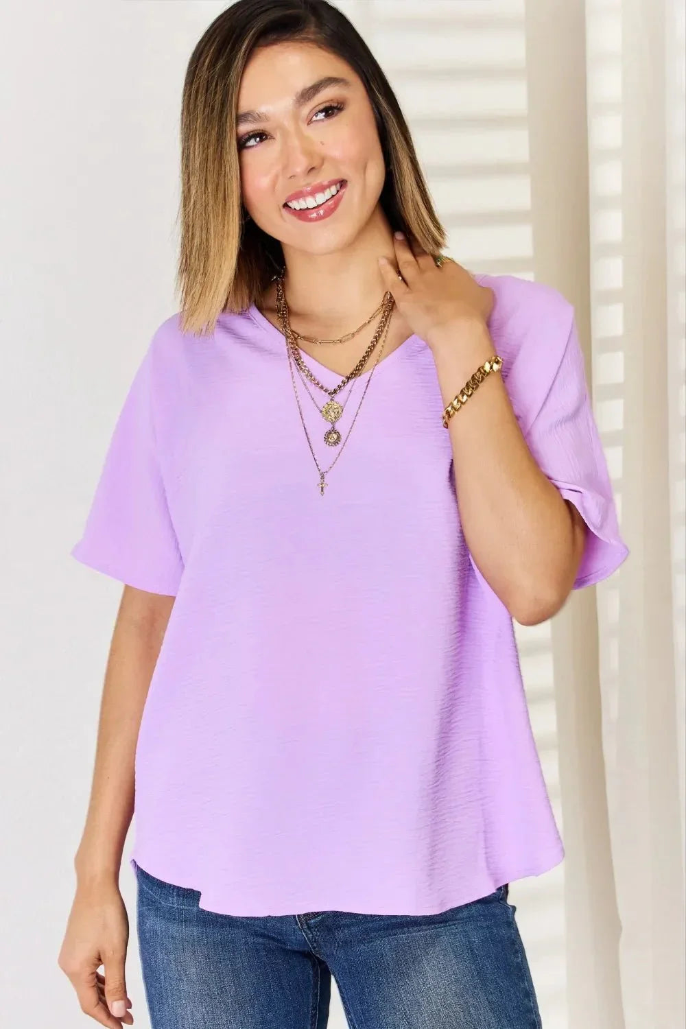 Zenana Texture Short Sleeve T-Shirt - VILLA FASHION