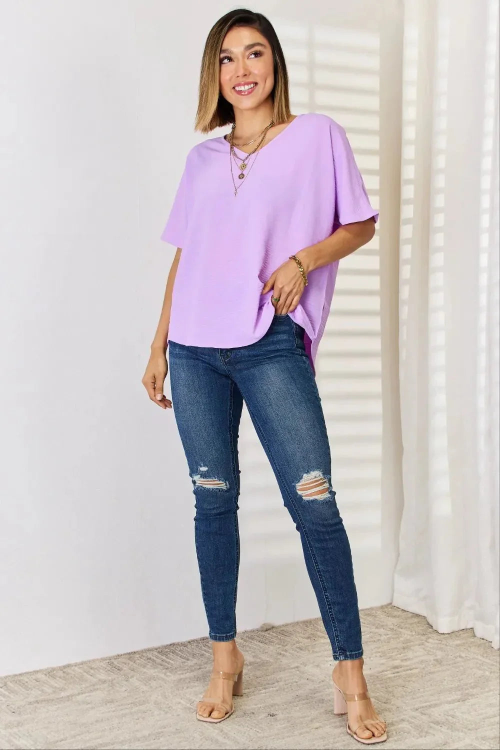 Zenana Texture Short Sleeve T-Shirt - VILLA FASHION