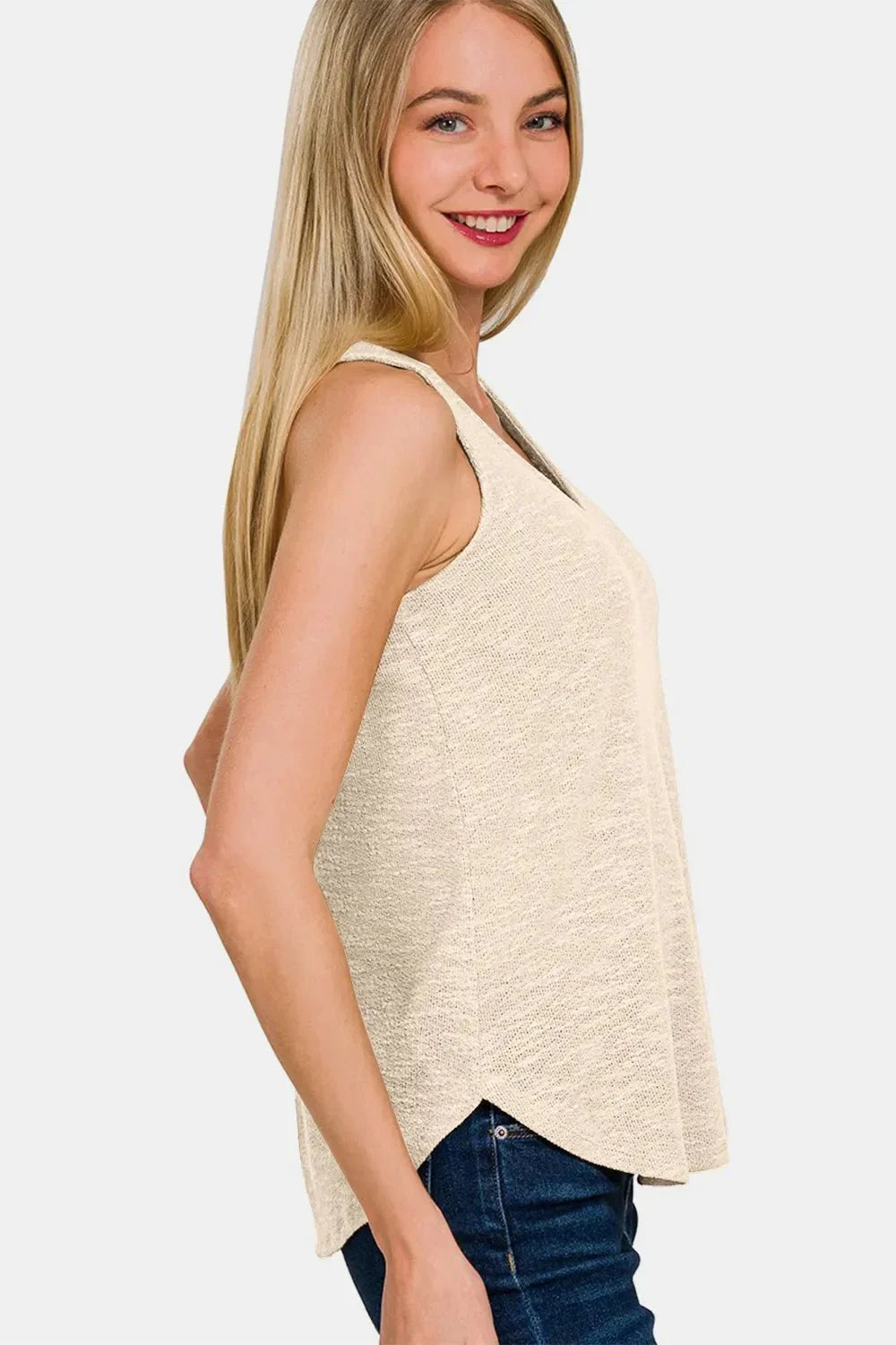 Zenana V - Neck Curved Hem Tank - VILLA FASHION