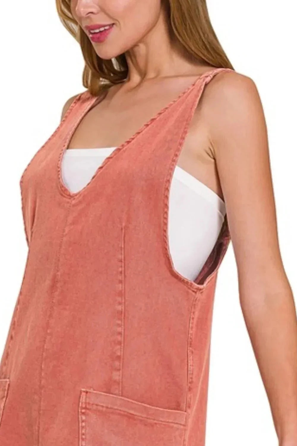 Zenana Washed Adjustable Strap Denim Overall Dress - VILLA FASHION