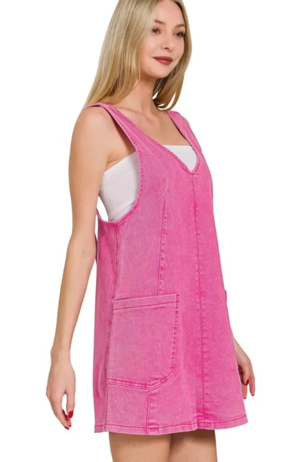 Zenana Washed Adjustable Strap Denim Overall Dress - VILLA FASHION