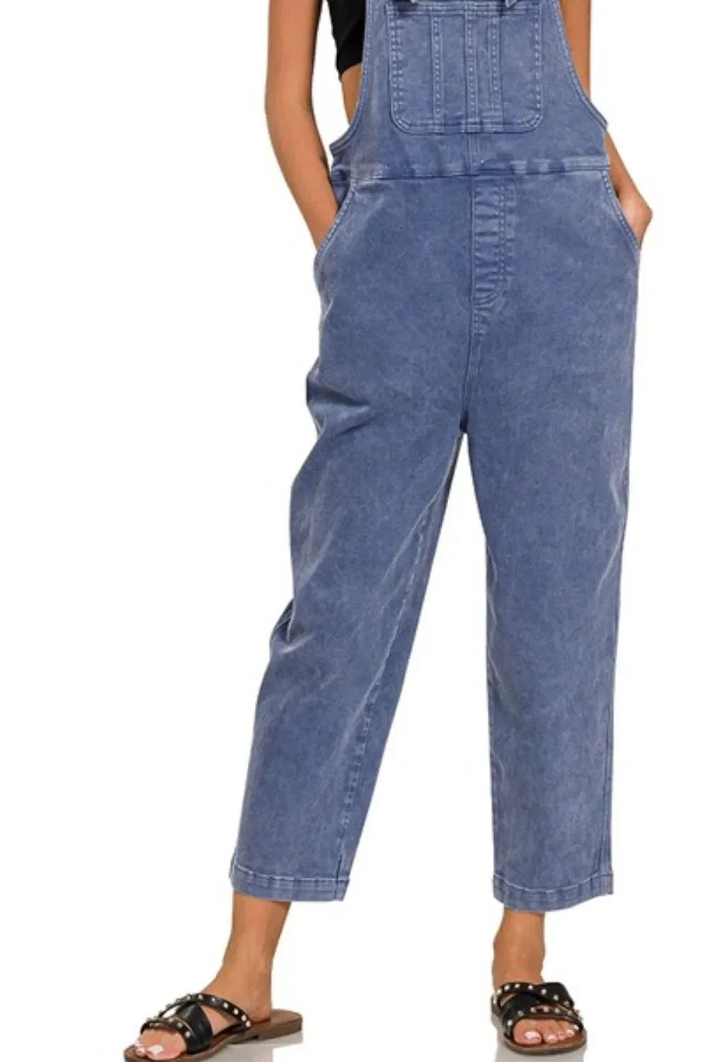 Zenana Washed Knot Strap Relaxed Fit Overalls - VILLA FASHION