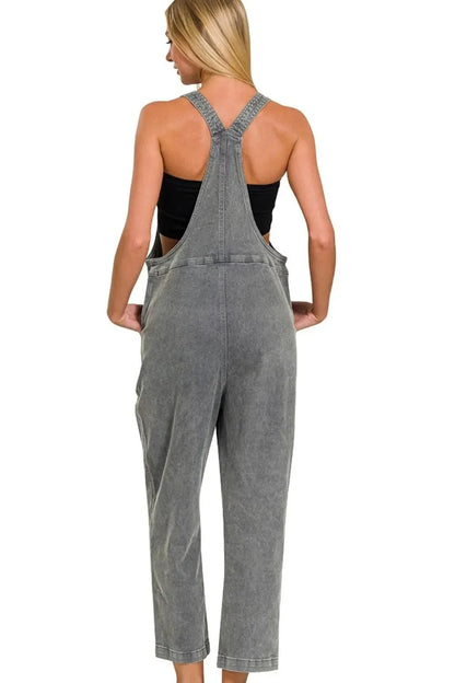 Zenana Washed Knot Strap Relaxed Fit Overalls - VILLA FASHION