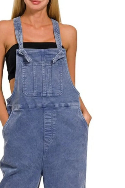 Zenana Washed Knot Strap Relaxed Fit Overalls - VILLA FASHION