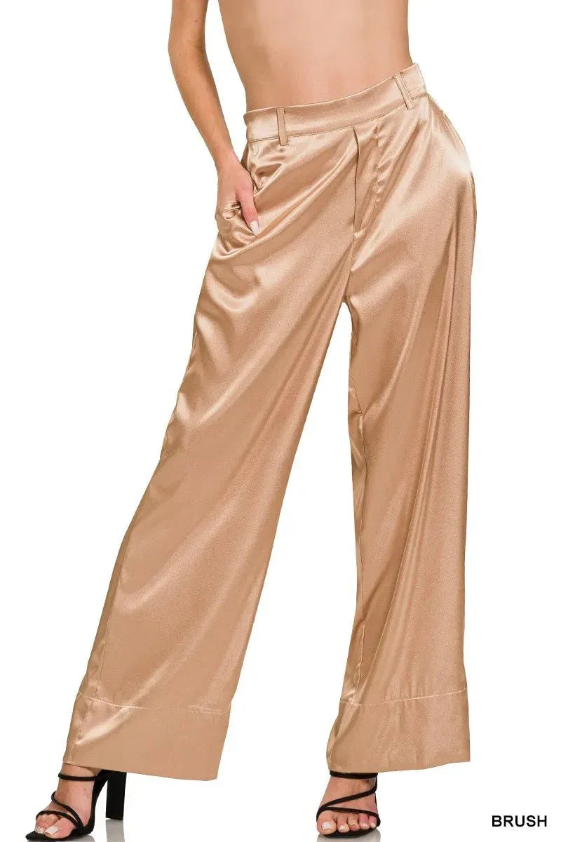 Zenana Wide - Leg Satin Pants - VILLA FASHION