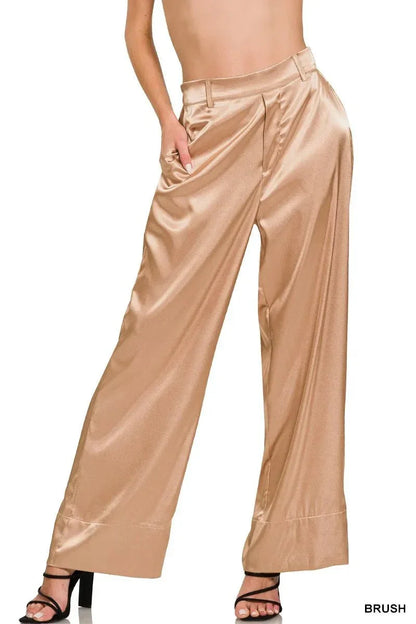 Zenana Wide - Leg Satin Pants - VILLA FASHION