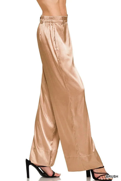 Zenana Wide - Leg Satin Pants - VILLA FASHION