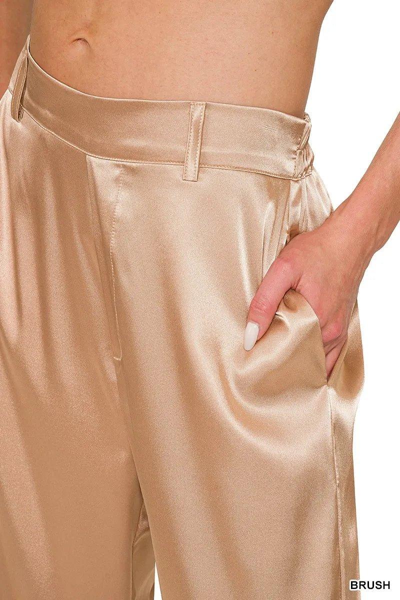 Zenana Wide - Leg Satin Pants - VILLA FASHION