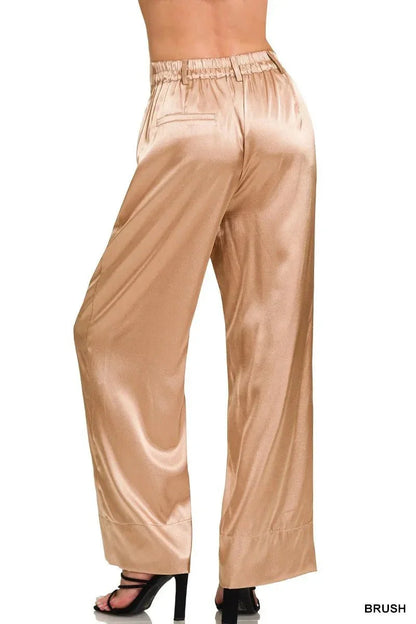Zenana Wide - Leg Satin Pants - VILLA FASHION