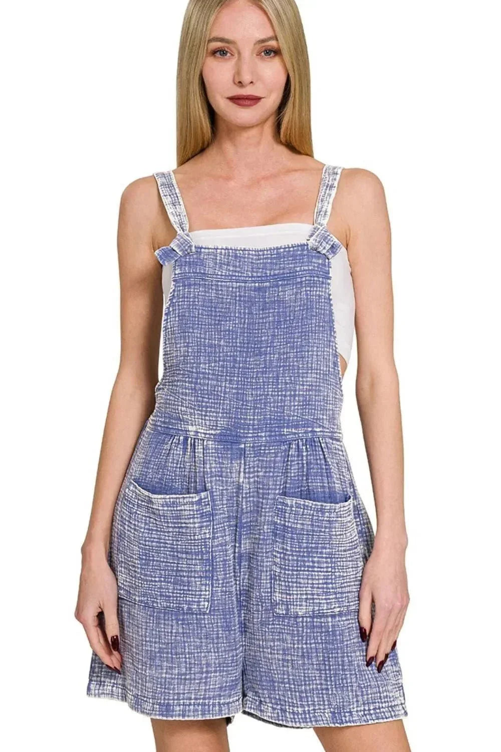 Zenana Woven Double Gauze Acid Washed Romper - VILLA FASHION