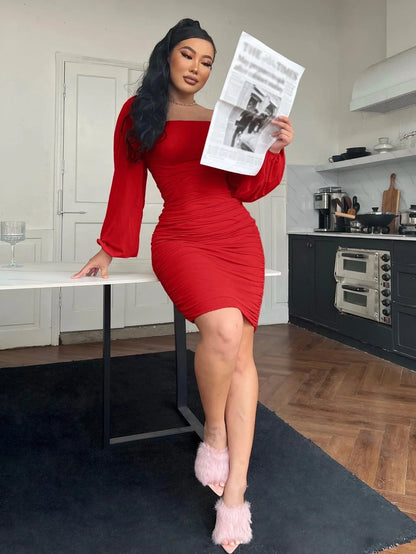 Zip - Back Ruched Bodycon Dress - VILLA FASHION