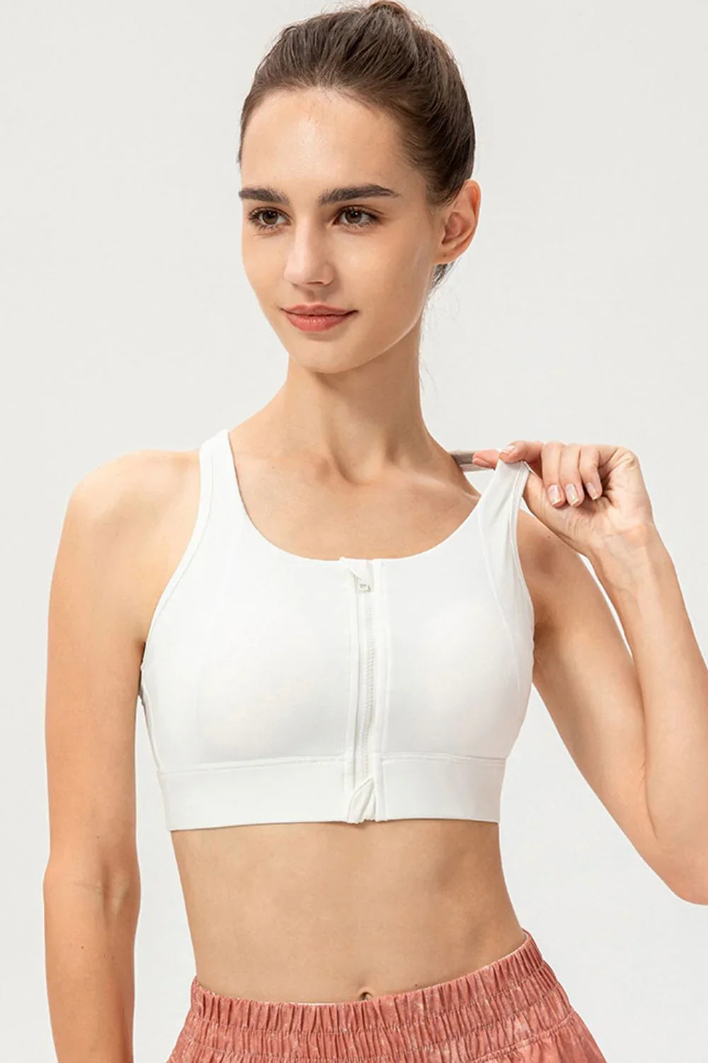 Zip - Up Round Neck Sports Bra - VILLA FASHION