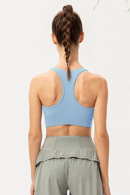 Zip - Up Round Neck Sports Bra - VILLA FASHION